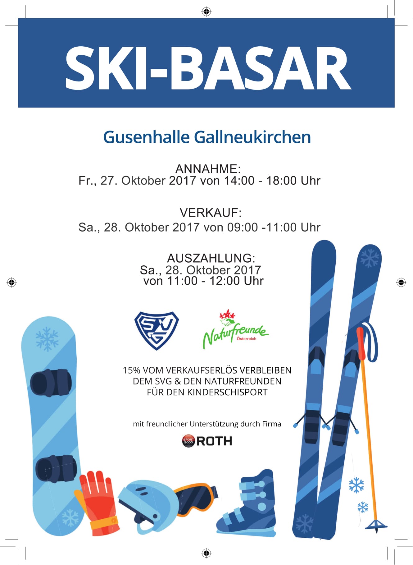 SKI – BASAR 27 – 28 Oktober, Gusenhalle Gallneukirchen